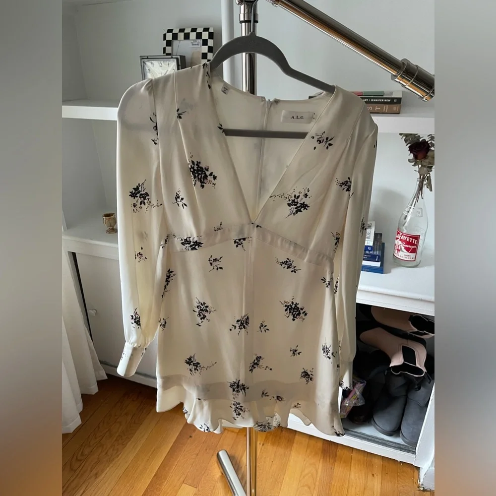 ALC Sana Flounce Hem Dress 100% Silk Floral - Picture 7 of 12